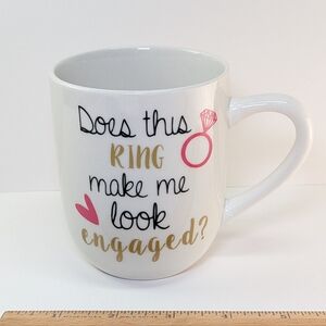 Does This Mug Make Me Look Engaged? White Ceramic Mug with Pink and Gold Accents
